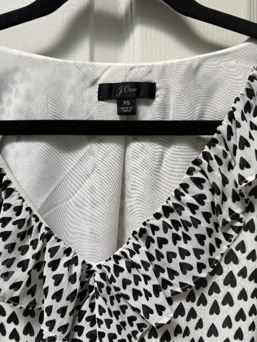 J Crew Silk Black and White Heart Print Blouse- Size XS